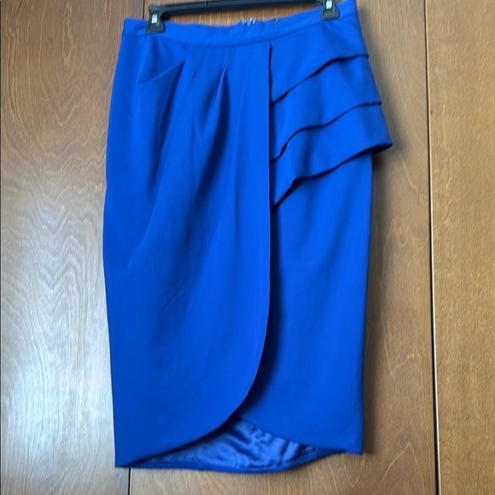 Badgley Mischka Sz 10 EUC Royal Blue Asymmetrical Ruffled Wrap Skirt
